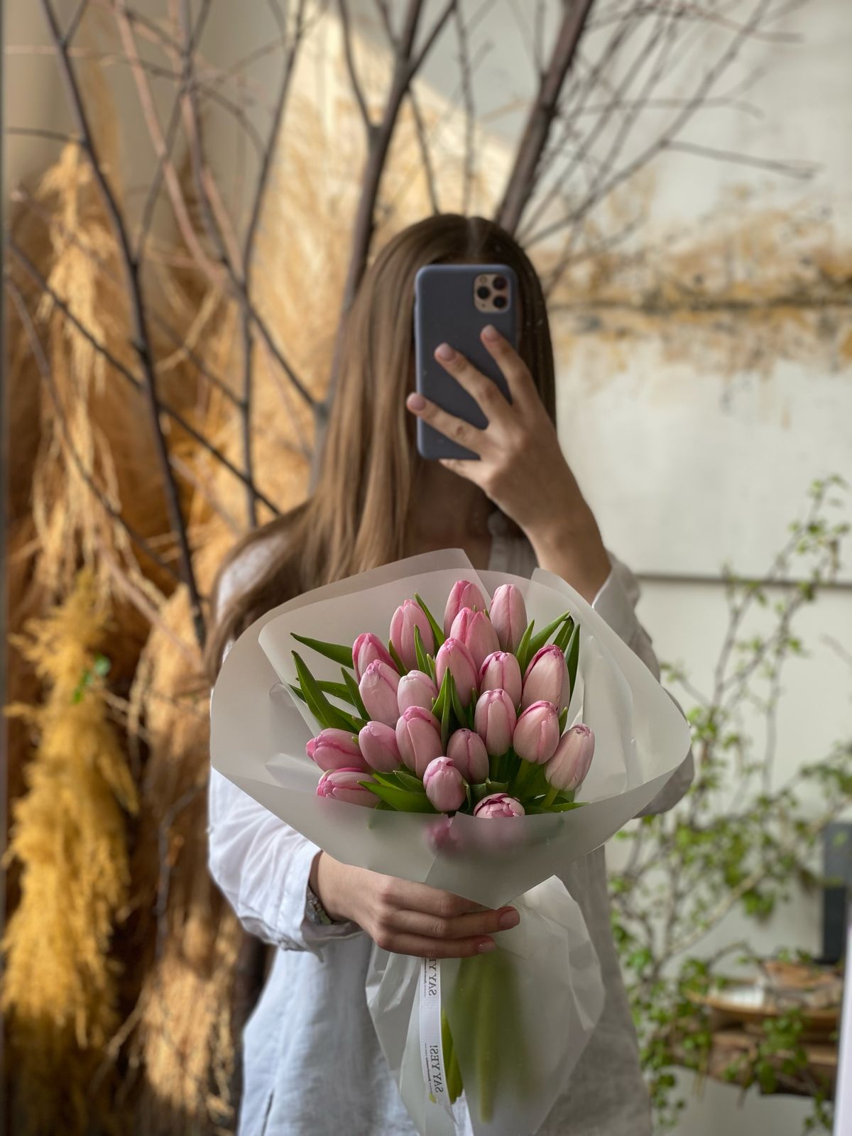 Букет из классических нежно-розовых тюльпанов